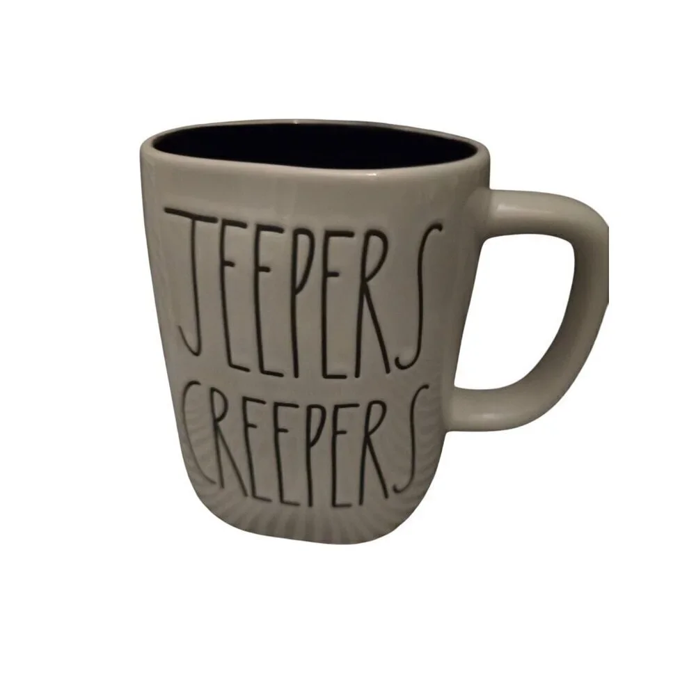 NWT Rae Dunn Halloween Jeepers Creepers Cat Icon Double Sided Mug